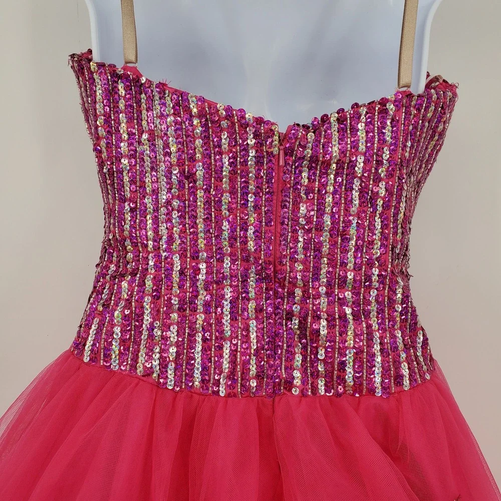 Jovani Hot Pink Sequin Tulle Fit Flare Party Dress Sweetheart 4 Hoco Prom Fomral - Picture 13 of 13